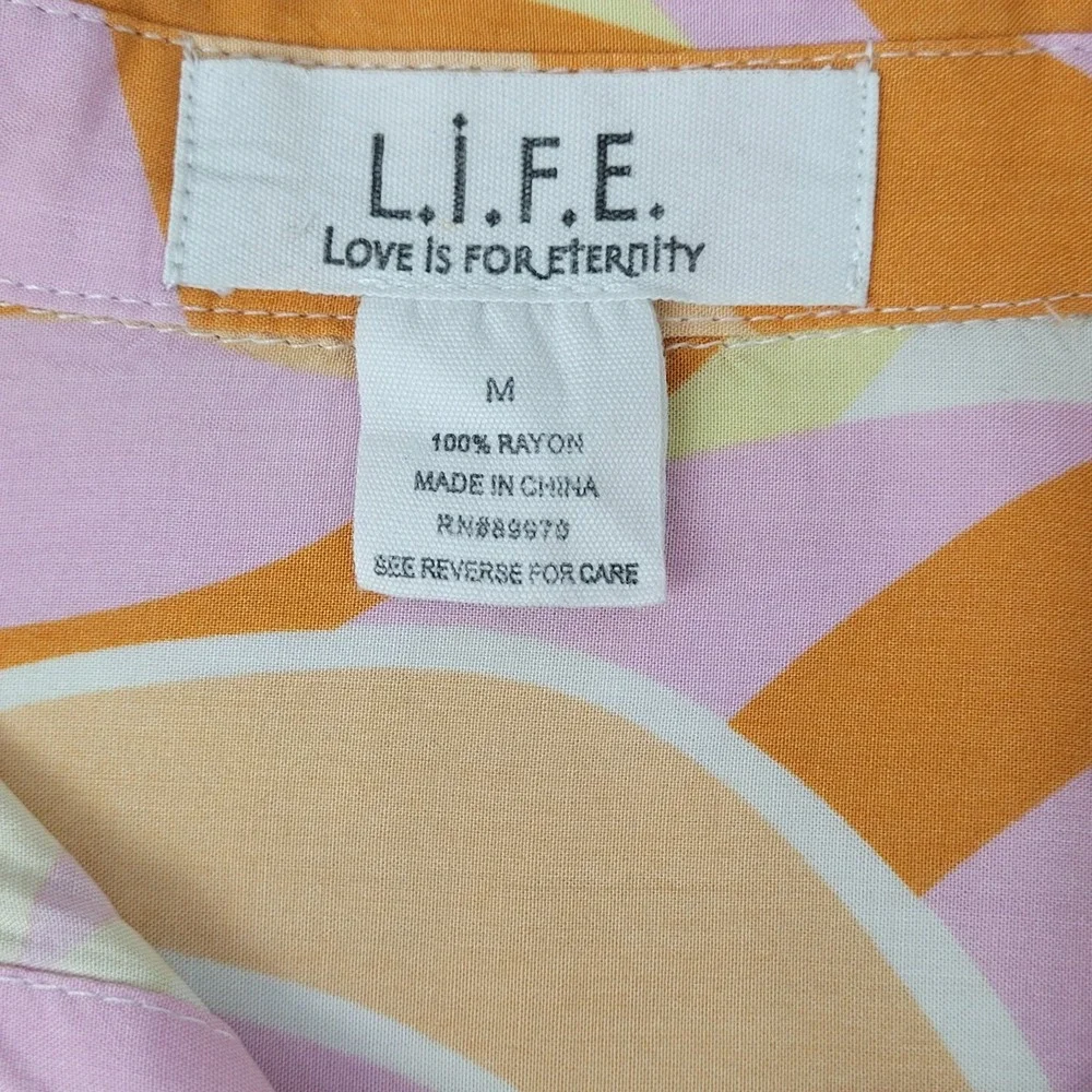 L.I.F.E. Shorts Set Retro Psychedelic Floral Orange Pink Rayon 2pc Medium